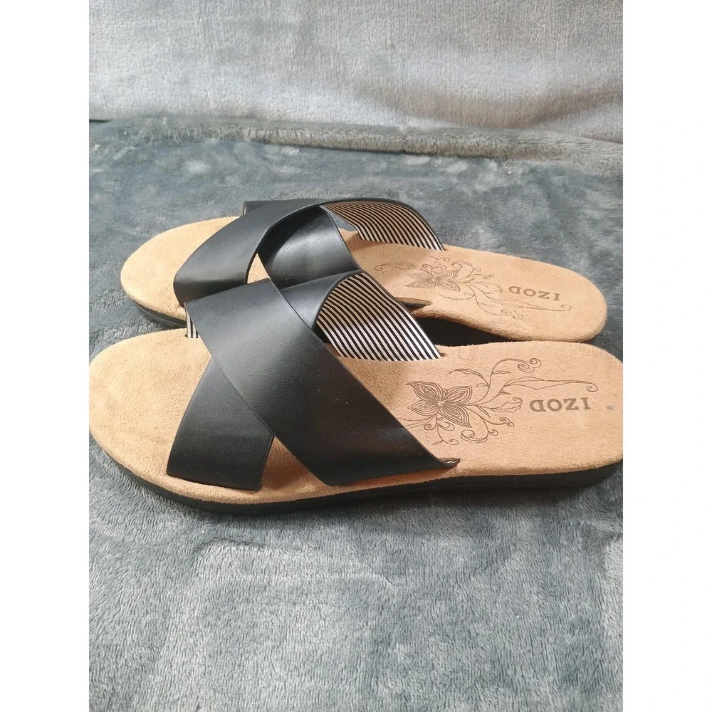 IZOD Womens‎ Alyssa Black 9M Crisscross Strap Slide Sandals